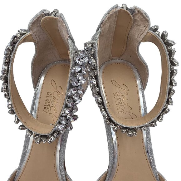 Jewel Badgley Mischka Womens 7.5 Silver Robles Crystal Kitten Heels Evening Pump - Picture 6 of 13